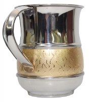 Additional picture of Washing Cup Stainless Steel Gold Color Panel with Design 6"