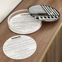 Additional picture of Lucite Round Bencher Set with 8 Hebrew Birkat Hamazon Cards Black and White Design Ashkenaz