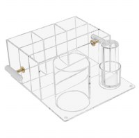 Additional picture of Lucite Cutlery Bencher Caddy Includes Set of 6 Lucite Birchas Hamazon Cards Hebrew White Gold Ashkenaz