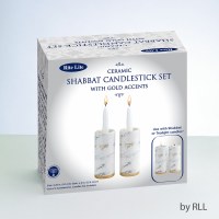 Additional picture of Ceramic Shabbos Candlestick 2 Piece Set Marble Design Gold Accent