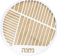 Additional picture of Pesach Set Faux Leather 4 Piece White and Gold Laser Cut Style