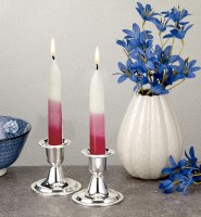 Additional picture of Pink and White Tricolor Shabbos Candles 12 Count Sharsheret