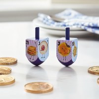 Additional picture of Hand Painted Wood Dreidels Large Size  Whimsical Foods Design 4 Pack