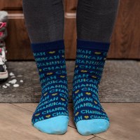 Additional picture of Chanukah Crew Socks "I Love Chanuka" Design Adult Size 9-11