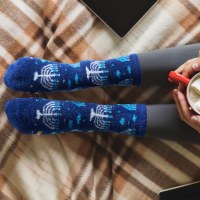 Additional picture of Chanukah Cozy Slipper Socks Menorah Design Kid Size 11-1