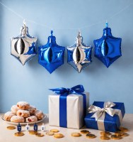 Additional picture of Chanukah Mylar Balloons Dreidel Shaped Blue Silver 15" 4 Pack
