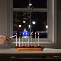 Additional picture of Candle Menorah Hand Painted Ceramic Hot Dog Design