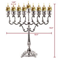 Additional picture of Silver Plated Oil Menorah Traditional Design 14"