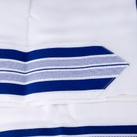 Additional picture of Tallis Tashbetz Traditional Wool Blue and Silver Stripes Meyuchad Tzitzis 18" x 72"