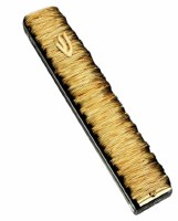 Additional picture of Lucite Mezuzah Case Coiled Wire Design Gold 15cm