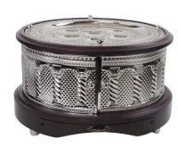 Additional picture of Wooden Kaarah Seder Plate 3 Tier Silver Plated Accent Intricate Design Retractable Shtender 16"
