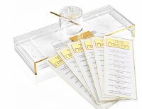 Additional picture of Lucite Simanim Tray Card Set Suspended Design Includes 6 Lucite Simanim Cards and Honey Dish Gold