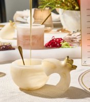 Additional picture of Resin Honey Dish with Spoon Pomegranate Shape Gold 3.5"