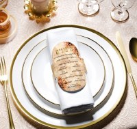 Additional picture of Faux Leather Simanim Napkin Rings Blush Nectar Design Gold 4 Pack