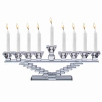 Additional picture of Crystal Strip Menorah Flared Raised Base Center Shamash 15"