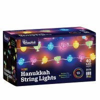 Additional picture of Mini Hanukkah String Lights Dreidel and Menorah Design Multi Color Battery Operated 14'