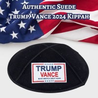 Additional picture of Yarmulke Trump Vance Logo 2024 Suede Black Large Size