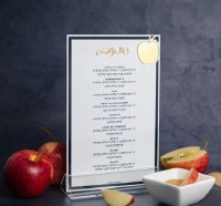 Additional picture of Lucite Simanim and Bencher Double Sided Card Gold Apple Accent 5" x 8"