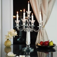 Additional picture of Crystal Candelabra 5 Branch Classic Style Designed with Silver Colored Crystals in Stem Accented with 3 Crystal Balls Round Base 17.5"