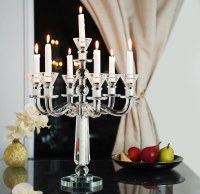 Additional picture of Crystal Candelabra 7 Branch Classic Style Designed with Silver Colored Crystals in Stem Accented with 3 Crystal Balls Round Base 17.5"