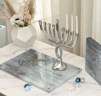 Additional picture of Lucite Hadlakos Neiros Chanuka Painted Tray 11" x 16"