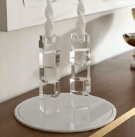 Additional picture of Crystal Candlesticks Taper Candle Holders Stacking Squares Design 10"