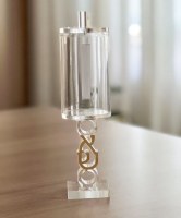Additional picture of Lucite Round Matches Holder Laser Cut Design Gold