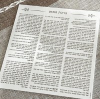 Additional picture of Clear Lucite Bencher Holder with 8 Frosted Lucite Hebrew Birchas Hamazon Cards Edut Mizrach