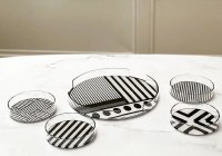 Additional picture of Lucite Round Dessert Plates Black and White Assorted Designs 4 Pack