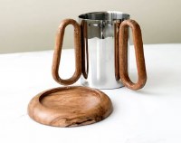 Additional picture of Stainless Steel Round Wash Cup Wood Handles and Base 6.6"