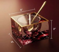 Additional picture of Lucite Square Honey Dish Velvet Orchard Design Gold Trim 3"