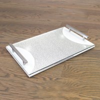 Additional picture of Challah Board Lucite Silver Mirror Tray with Handles