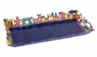 Additional picture of Yair Emanuel Tray Laser Cut Rectangular Bordered with Multicolor Jerusalem