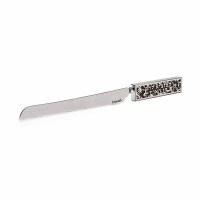 Additional picture of Yair Emanuel Challah Knife Serrated Blade  Laser Cut Pomegranate Design Gray 13.8"