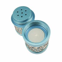 Additional picture of Yair Emanuel Travel Havdallah Set Laser Cut Pomegranate Design Turquoise