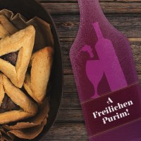 Additional picture of Wine Bottle Mishloach Manos Board Tempered Glass A Freilichen Purim Design