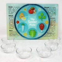 Additional picture of Tempered Glass Seder Plate Illustrated Includes 6 Glass Bowls 15" x 11"