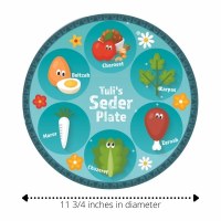 Additional picture of Tempered Glass Seder Plate Round Illustrated Customizable 11.75"