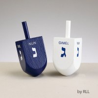 Additional picture of Large Blue and White Painted Wood Dreidels