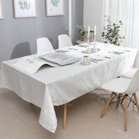 Additional picture of Jacquard Tablecloth White and Silver Abstract Pattern 70" x 120"