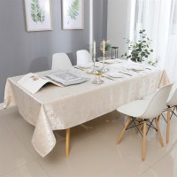 Additional picture of Jacquard Tablecloth White and Gold Woven Design 54" x 72"