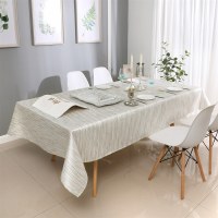 Additional picture of Jacquard Tablecloth White Silver and Gold Stripe Pattern 70" x 160"