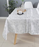 Additional picture of Jacquard Tablecloth White and Silver Shimmer Brushstroke Pattern 70" x 160"