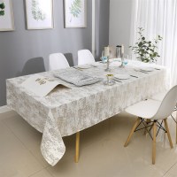 Additional picture of Velvet Tablecloth White and Gold Mosaic Print 60" x 90"