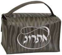 Additional picture of Lulav and Esrog Box Holders Set Vinyl with Handles Brown Waves Design with White Embroidery Circle Style