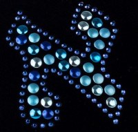 Additional picture of Stones of Class Custom Letter Velvet Kippah Nailhead Hebrew Letter Blue Stones