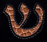 Additional picture of Stones of Class Custom Letter Velvet Kippah Crocodile Leather Beige Color