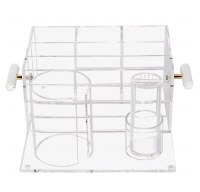 Additional picture of Lucite Cutlery Bencher Caddy Includes Set of 6 Lucite Birchas Hamazon Cards Hebrew White Gold Ashkenaz