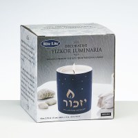 Additional picture of Ceramic Yizkor Luminaria Gold Accent Design Blue 3"