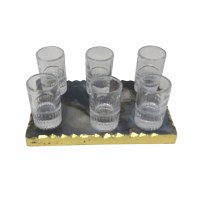 Additional picture of Shot Glasses Set of 6 on Agate Marble Stone Board - Assorted Colors